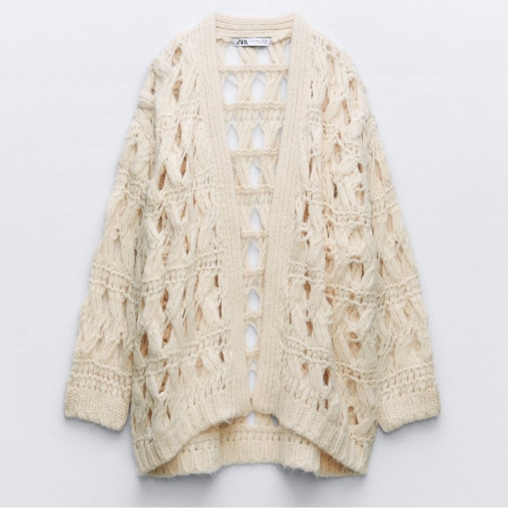 Zara - open knit cardigan sweater cream